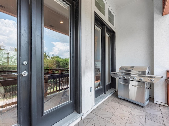 balcony featuring area for grilling and visible vents