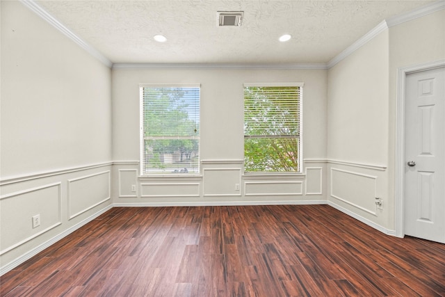 7824 Stoneyway Dr, Houston, TX 77040 - spare room featuring visible vents, ornamental molding, wood finished floors, and a wainscoted wall