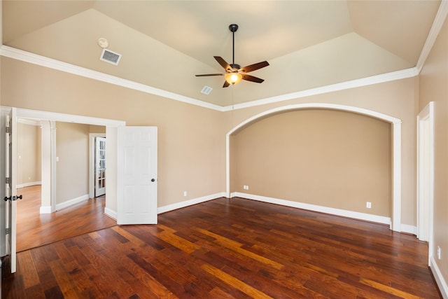 5811 Cimmaron Creek Ct, Spring, TX 77379 - unfurnished room featuring ceiling fan, visible vents, baseboards, and dark wood-type flooring