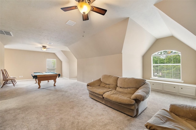 5811 Cimmaron Creek Ct, Spring, TX 77379 - living room featuring pool table, a ceiling fan, and visible vents