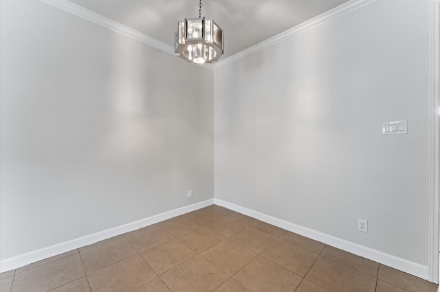 7545 Brompton St Unit 7545, Houston, TX 77025 - tiled spare room featuring ornamental molding, baseboards, and a chandelier