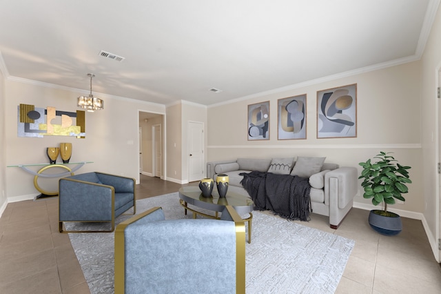 7545 Brompton St Unit 7545, Houston, TX 77025 - living area with tile patterned flooring, a chandelier, crown molding, and baseboards