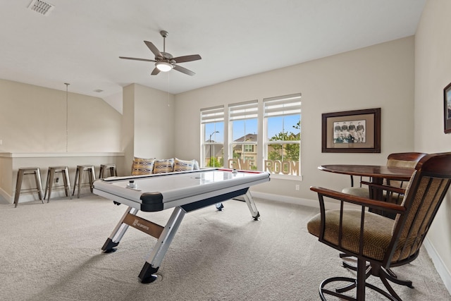 720 Serenity View Ln, Katy, TX 77493 - recreation room with baseboards, ceiling fan, carpet flooring, and visible vents