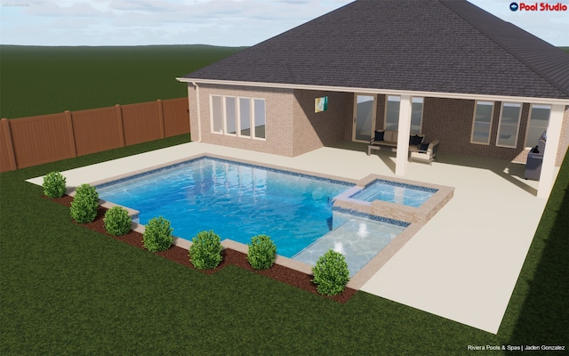 720 Serenity View Ln, Katy, TX 77493 - view of pool with a patio area, a pool with connected hot tub, and a fenced backyard