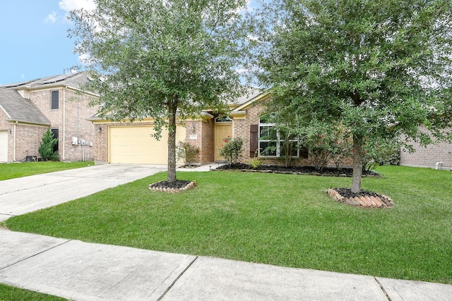obstructed view of property featuring a garage, driveway, and a front yard