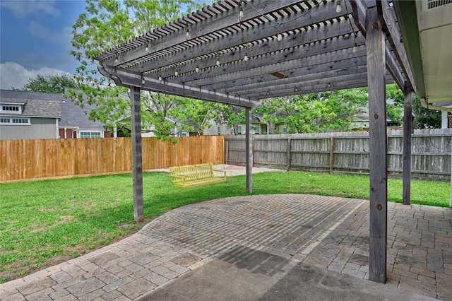 view of patio / terrace with a pergola and a fenced backyard