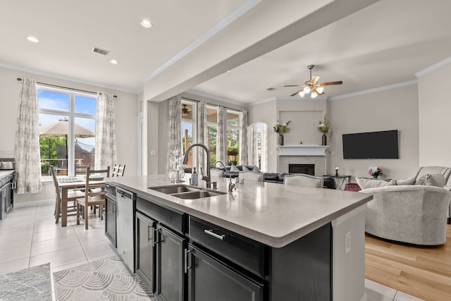 3422 Leaning Willow Dr, Katy, TX 77494 - kitchen with a sink, dark cabinets, a wealth of natural light, and visible vents