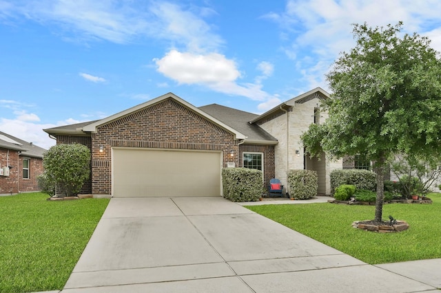 7610 Willow School Dr, Spring, TX 77389 - view of front of property with brick siding, a garage, a front lawn, and concrete driveway