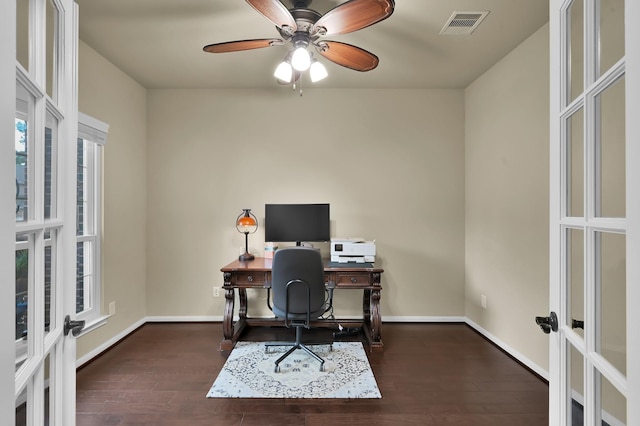 7610 Willow School Dr, Spring, TX 77389 - office space with baseboards, visible vents, french doors, and wood finished floors
