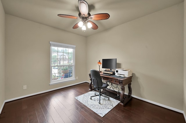 7610 Willow School Dr, Spring, TX 77389 - office featuring baseboards, dark wood finished floors, and ceiling fan