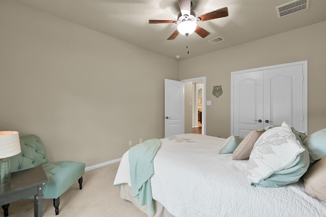 7610 Willow School Dr, Spring, TX 77389 - carpeted bedroom with visible vents, a ceiling fan, baseboards, and a closet