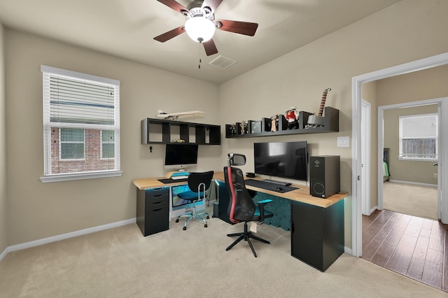 7610 Willow School Dr, Spring, TX 77389 - carpeted office space with baseboards, ceiling fan, and visible vents