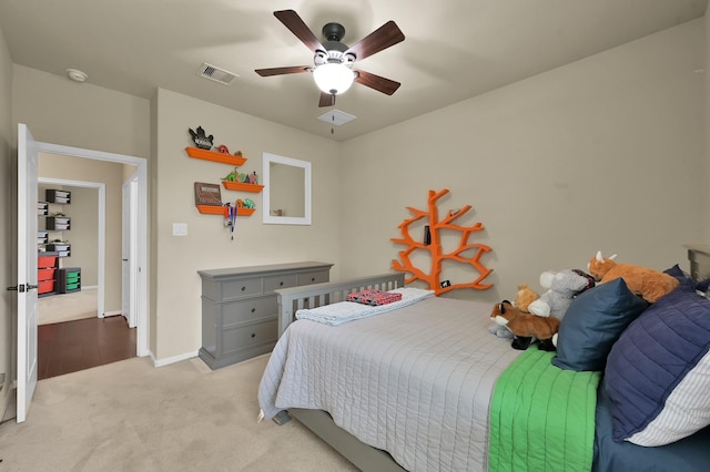 7610 Willow School Dr, Spring, TX 77389 - bedroom featuring baseboards, a ceiling fan, carpet flooring, and visible vents