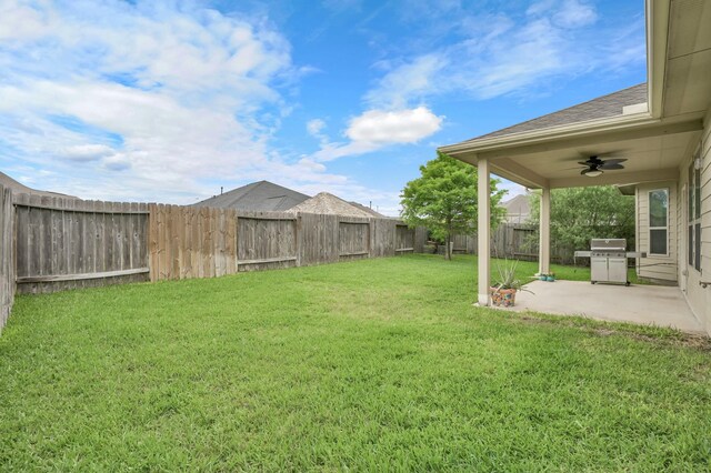 7610 Willow School Dr, Spring, TX 77389 - view of yard with a patio, ceiling fan, and a fenced backyard