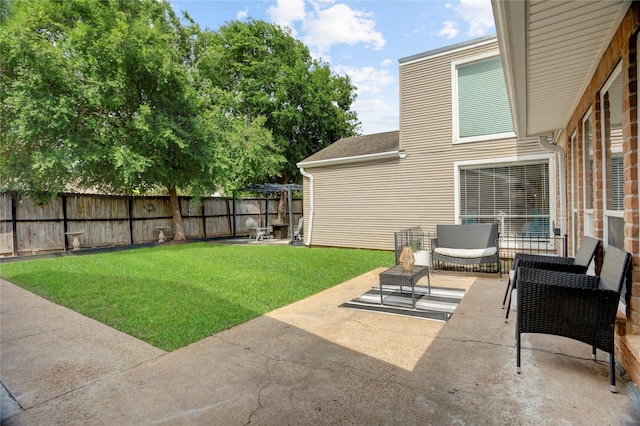view of yard with a fenced backyard and a patio area