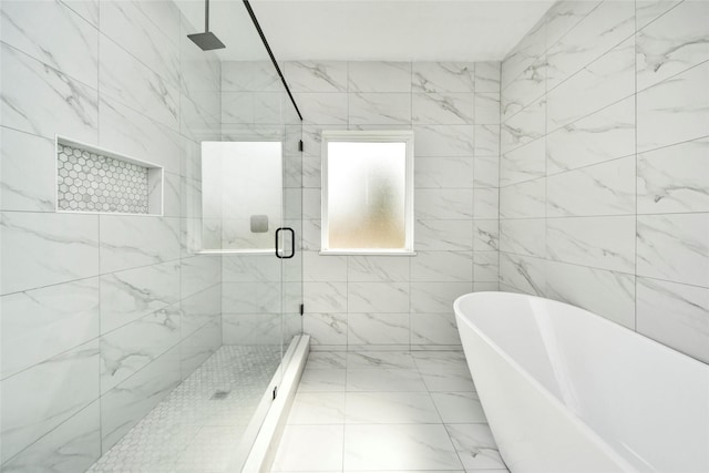 600 Rd 5105, Cleveland, TX 77327 - bathroom with marble finish floor, a freestanding bath, and a shower stall