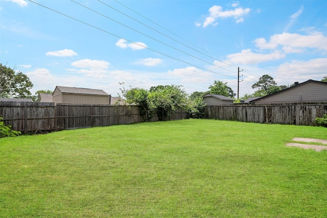 view of yard with a fenced backyard