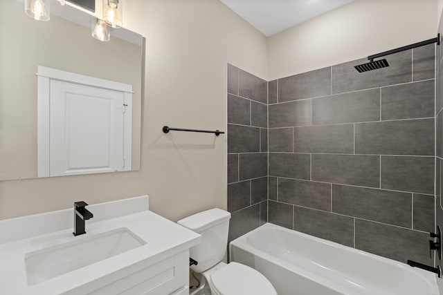 full bath with toilet, shower / bath combination, and vanity