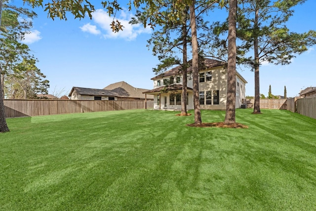 view of yard with a fenced backyard
