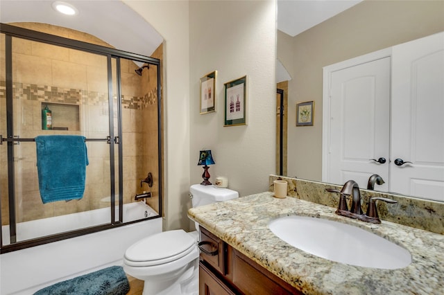 6119 Lofty Ln, Spring, TX 77379 - full bathroom featuring enclosed tub / shower combo, toilet, and vanity