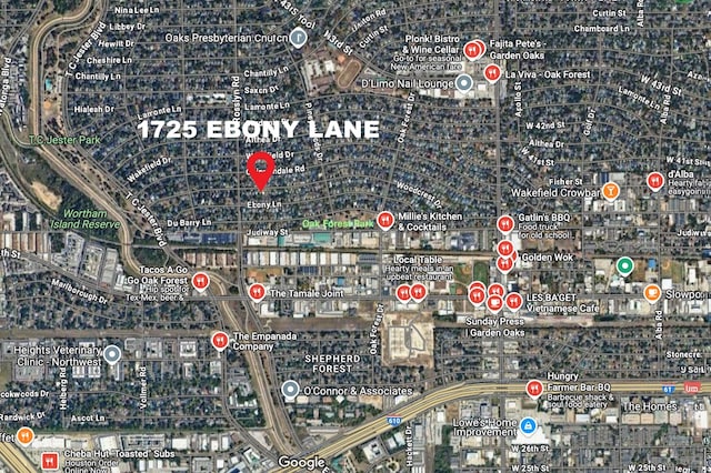 1725 Ebony Ln, Houston, TX 77018 - aerial overview of property's location