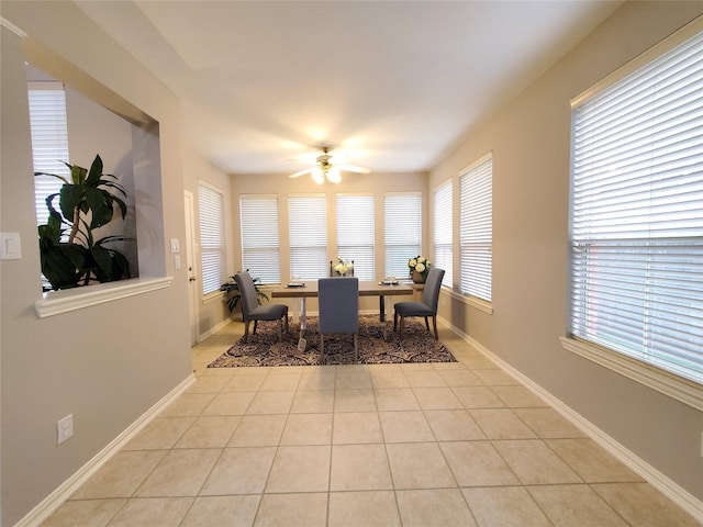 5439 Emerald Pointe Ln, Sugar Land, TX 77479 - dining room featuring baseboards, a ceiling fan, and light tile patterned floors