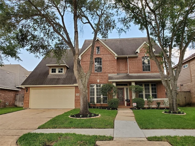 5439 Emerald Pointe Ln, Sugar Land, TX 77479 - view of front of house with roof with shingles, a front yard, driveway, and brick siding