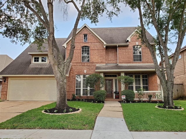 5439 Emerald Pointe Ln, Sugar Land, TX 77479 - traditional home with brick siding, a front yard, driveway, and roof with shingles