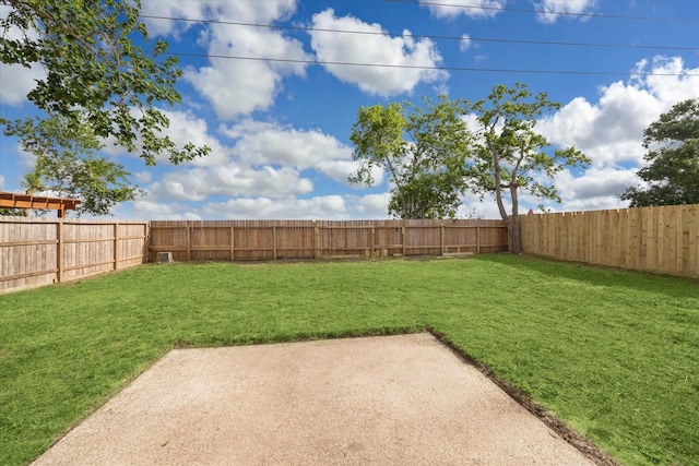 view of yard featuring a patio and a fenced backyard