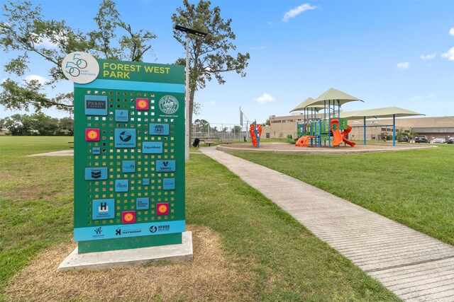 view of property's community with a lawn and playground community