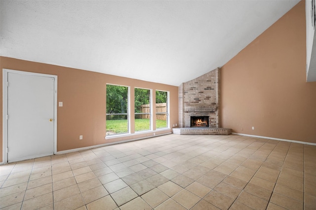 4027 Brookhead Trl, Houston, TX 77066 - unfurnished living room featuring light tile patterned floors, baseboards, and a fireplace