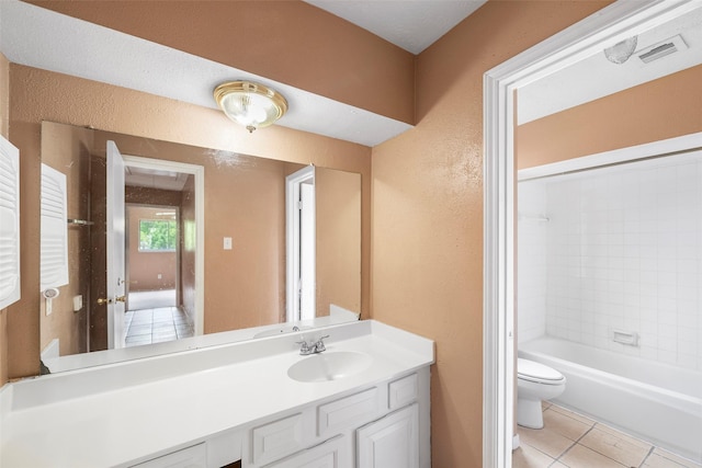 4027 Brookhead Trl, Houston, TX 77066 - full bathroom featuring visible vents, tile patterned flooring, a textured wall, vanity, and toilet