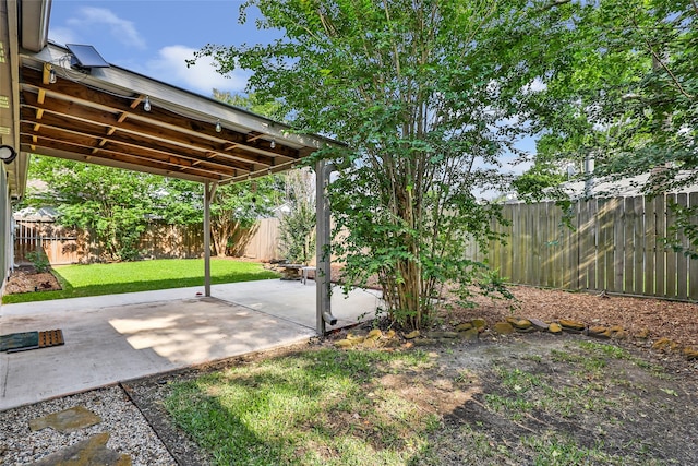 view of yard with a fenced backyard and a patio area