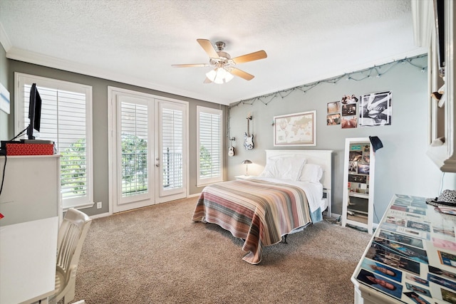 1623 Scenic Shore Dr, Kingwood, TX 77345 - bedroom featuring carpet flooring, a textured ceiling, access to exterior, and multiple windows