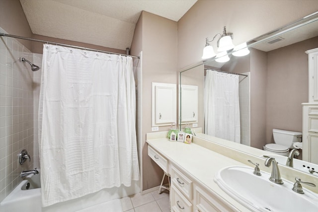 1623 Scenic Shore Dr, Kingwood, TX 77345 - full bath with visible vents, tile patterned flooring, vanity, shower / bath combination with curtain, and toilet