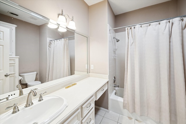 1623 Scenic Shore Dr, Kingwood, TX 77345 - bathroom featuring vanity, visible vents, shower / bath combination with curtain, toilet, and tile patterned floors