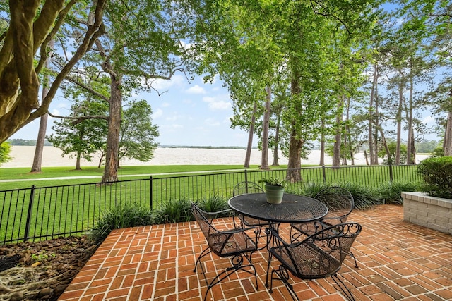 1623 Scenic Shore Dr, Kingwood, TX 77345 - view of patio featuring a water view and fence