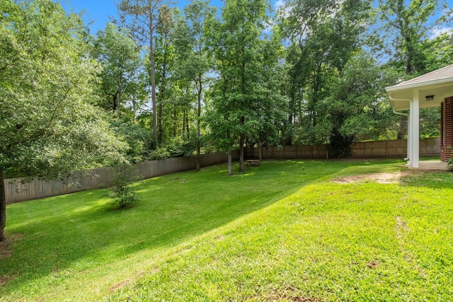 view of yard with a fenced backyard