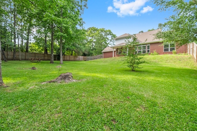 view of yard with a fenced backyard