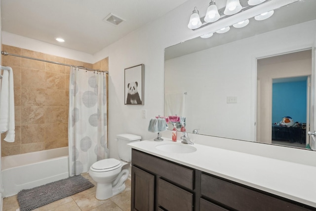 25404 Devonshire Knoll St, Katy, TX 77493 - full bath featuring visible vents, tile patterned flooring, vanity, shower / bath combination with curtain, and toilet