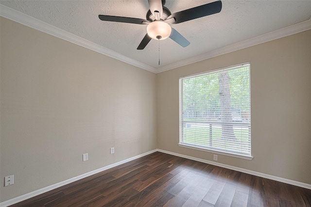 empty room featuring baseboards, plenty of natural light, and dark wood-type flooring