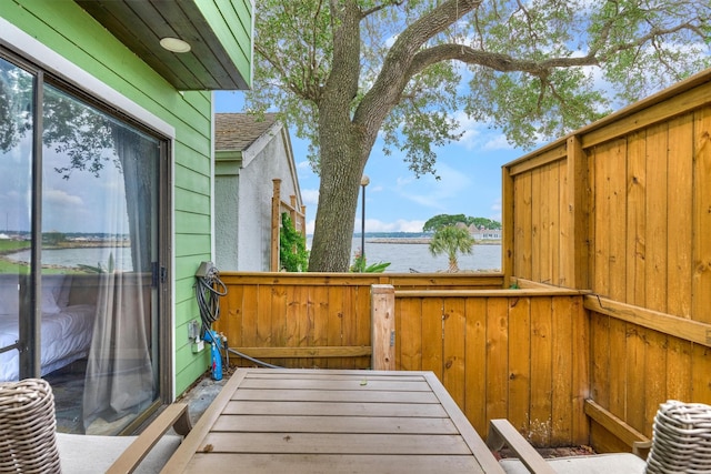 exterior space featuring a water view