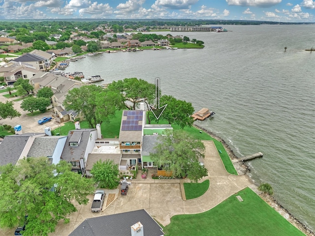 aerial view with a water view and a residential view