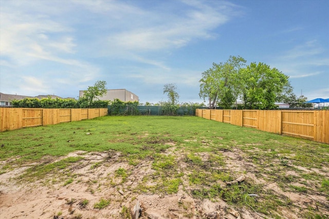view of yard with a fenced backyard