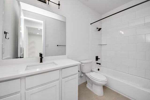 full bathroom with vanity, tile patterned floors, toilet, and shower / tub combination