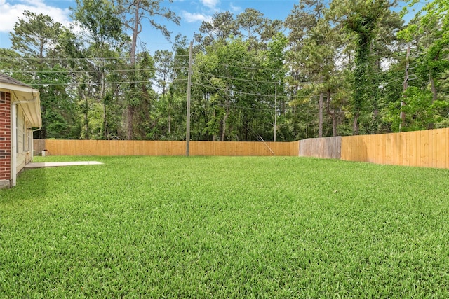 view of yard with a fenced backyard