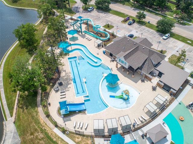 bird's eye view featuring a water view