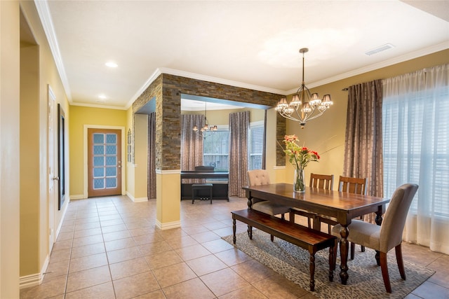 11068 First Lgt, Montgomery, TX 77356 - dining space with baseboards, a chandelier, light tile patterned floors, and visible vents