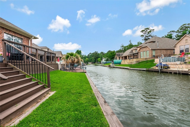 11068 First Lgt, Montgomery, TX 77356 - exterior space with stairs, a water view, fence, and a residential view