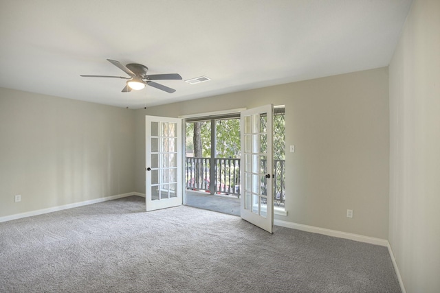 6531 Coral Ridge Rd, Houston, TX 77069 - carpeted spare room featuring french doors, a ceiling fan, baseboards, and visible vents